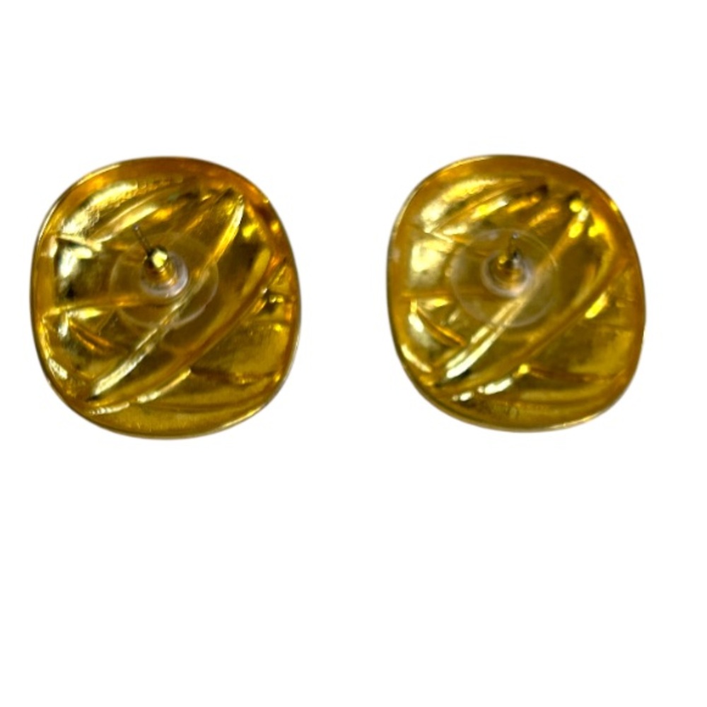 Vintage Pierced Earrings Mid Century Gold Tone Nature-Inspired Textured 1"X 1"